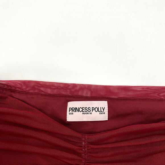 Princess Polly red mesh ruched micro skirt - Picture 5 of 7